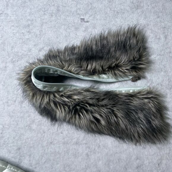 The North Face Womens 550 Down Blue Puffer Vest Hooded Faux Fur Large Zip Vintag - Picture 2 of 14